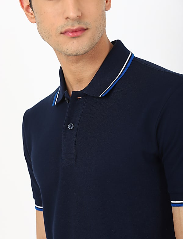 Pure Cotton Striped Polo Neck T-Shirt