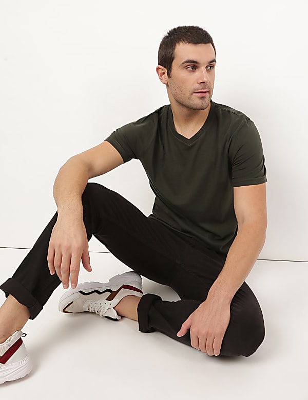 Pure Cotton Plain V-Neck T-Shirt