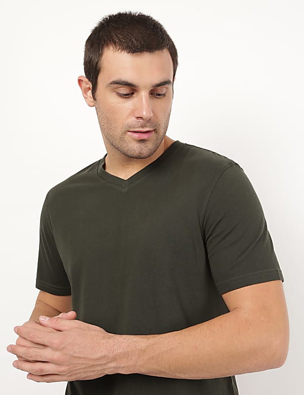 Pure Cotton Plain V-Neck T-Shirt