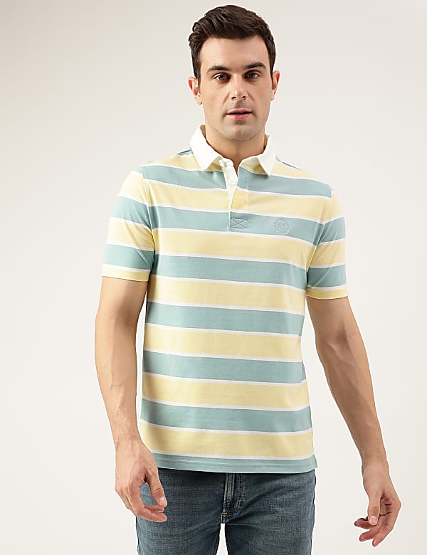 Regular Fit Pure Cotton Stripes Polo Collar Tshirt