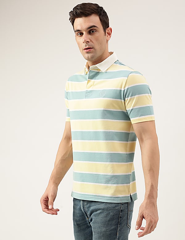 Regular Fit Pure Cotton Stripes Polo Collar Tshirt