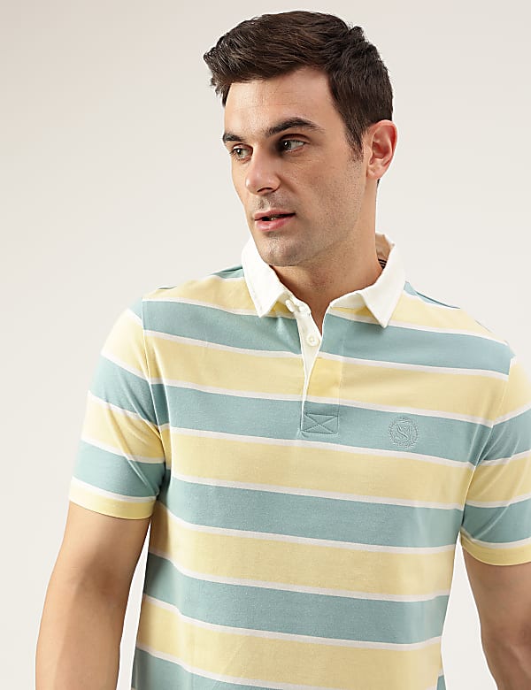 Regular Fit Pure Cotton Stripes Polo Collar Tshirt