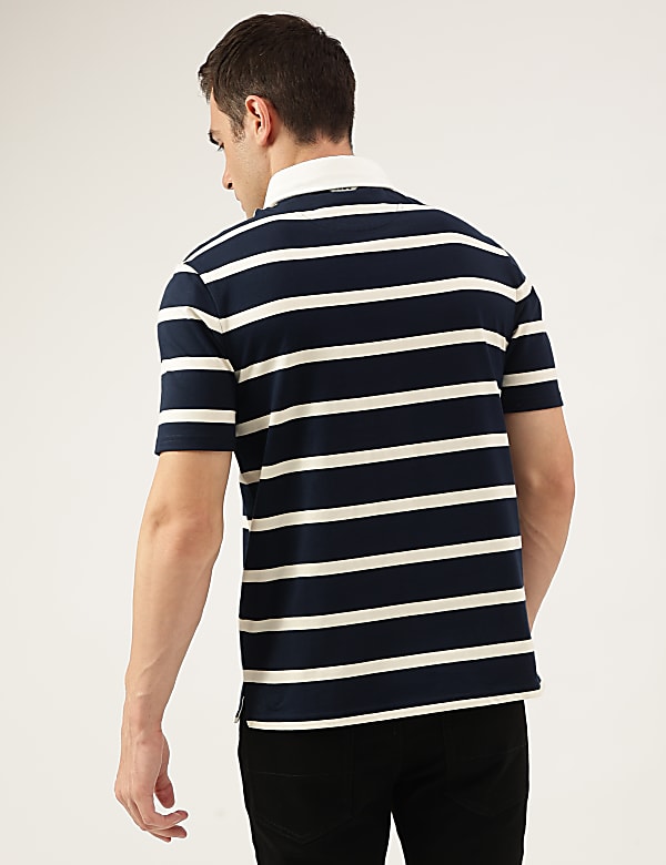 Regular Fit Pure Cotton Stripes Polo Collar Tshirt