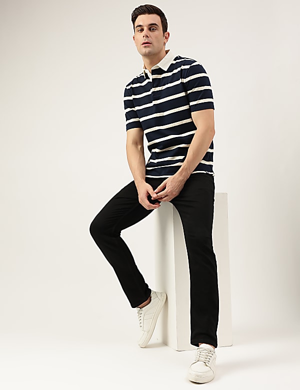 Regular Fit Pure Cotton Stripes Polo Collar Tshirt