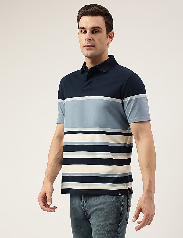 Regular Fit Pure Cotton Stripes Polo Collar Tshirt