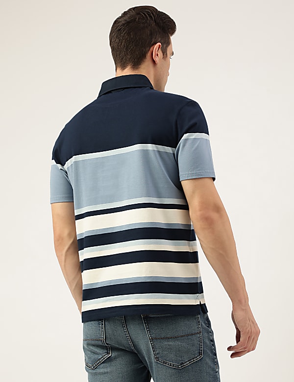 Regular Fit Pure Cotton Stripes Polo Collar Tshirt