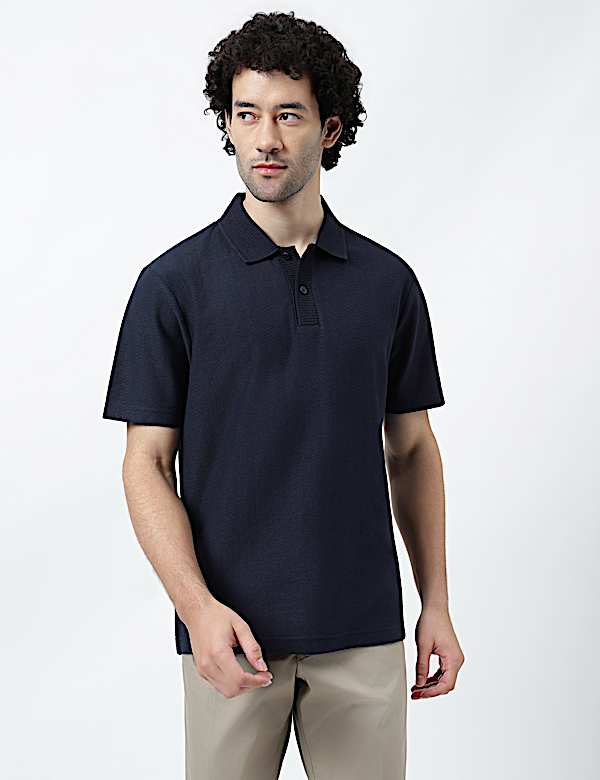 Pure Cotton Knitted Textured Polo T-Shirt