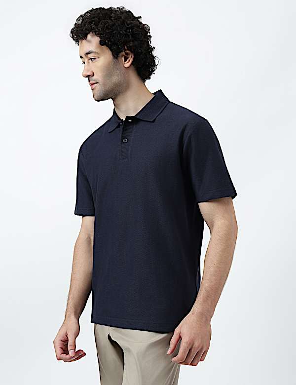 Pure Cotton Knitted Textured Polo T-Shirt