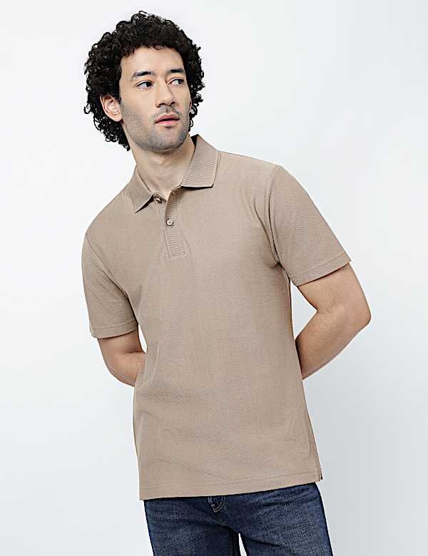 Pure Cotton Knitted Textured Polo T-Shirt