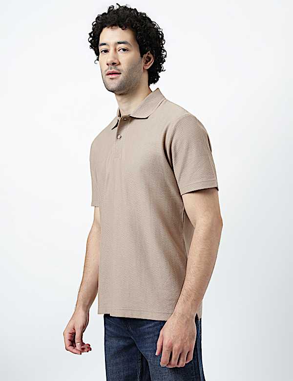 Pure Cotton Knitted Textured Polo T-Shirt