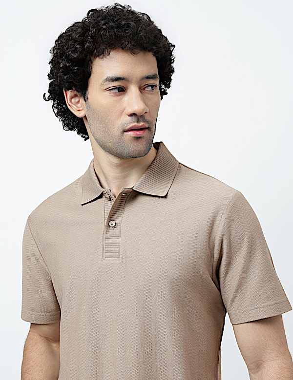 Pure Cotton Knitted Textured Polo T-Shirt