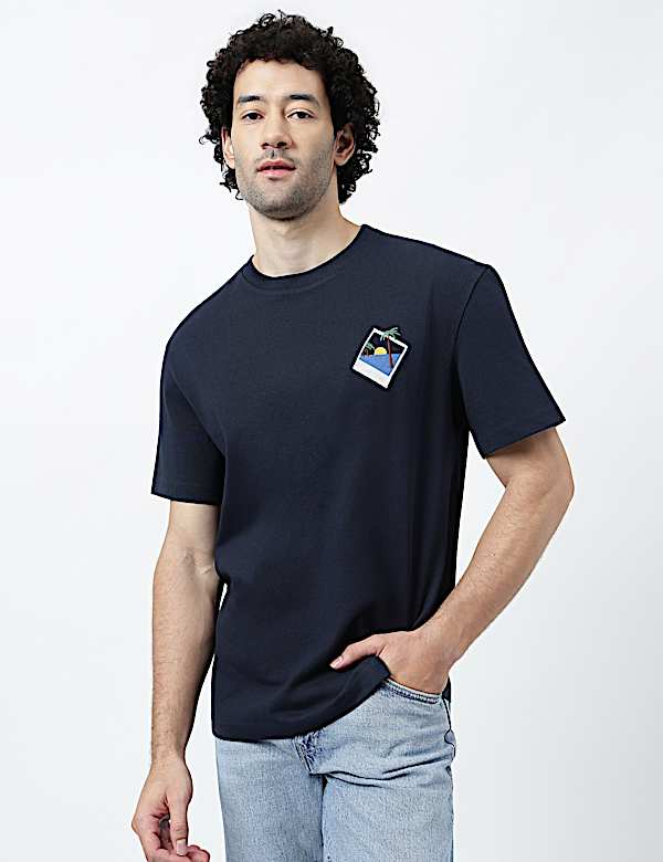 Pure Cotton Crew Neck Embroidered T-Shirt
