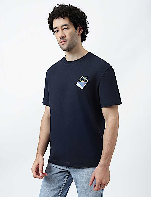 Pure Cotton Crew Neck Embroidered T-Shirt