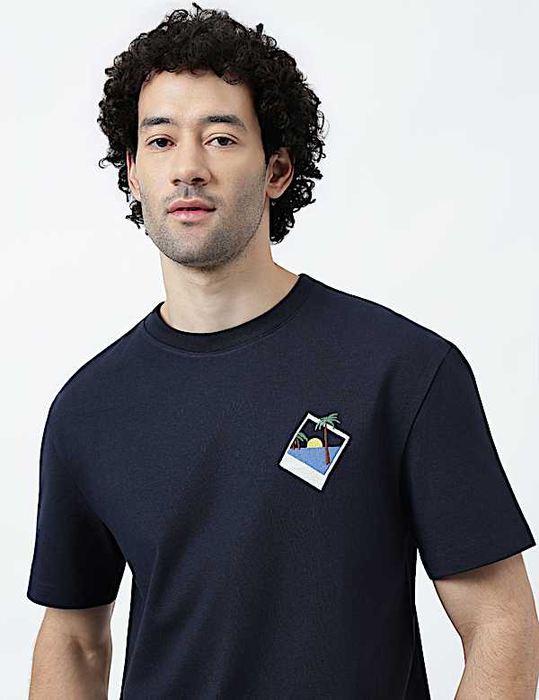 Pure Cotton Crew Neck Embroidered T-Shirt