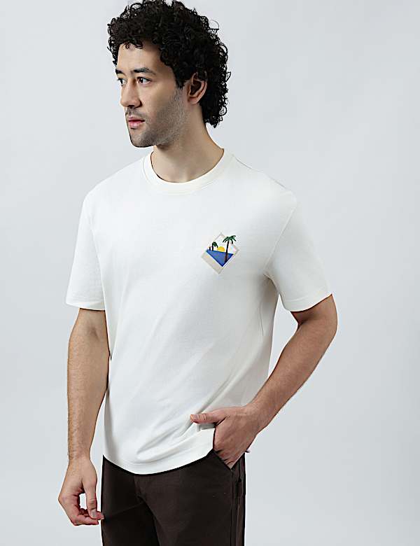 Pure Cotton Crew Neck Embroidered T-Shirt