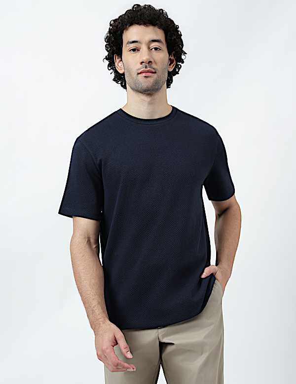 Pure Cotton Textured Crew Neck T-Shirt