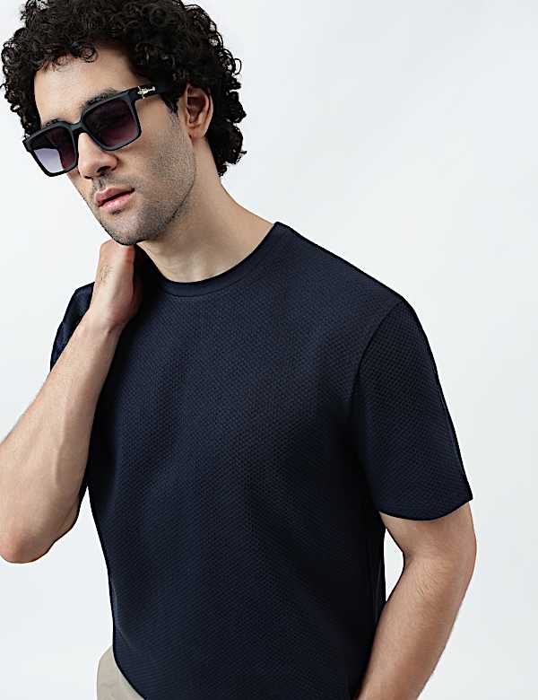 Pure Cotton Textured Crew Neck T-Shirt