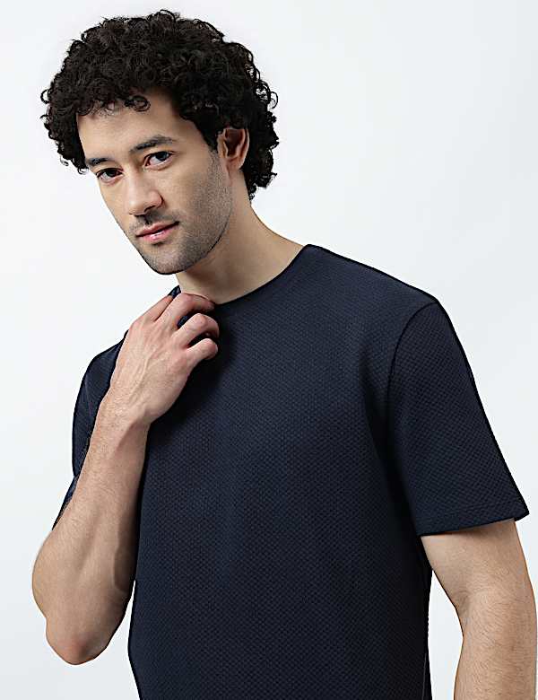 Pure Cotton Textured Crew Neck T-Shirt