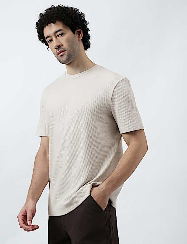 Pure Cotton Textured Crew Neck T-Shirt