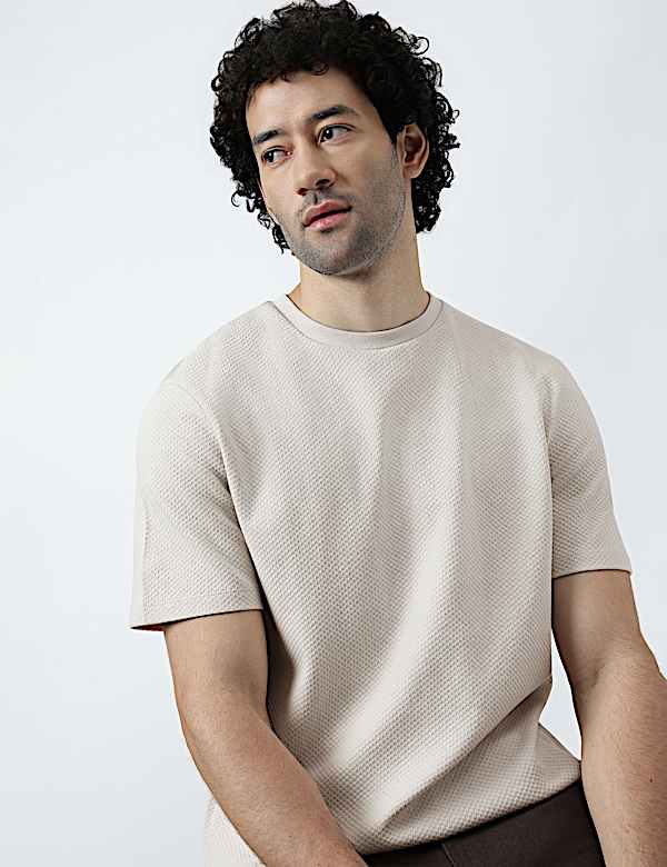 Pure Cotton Textured Crew Neck T-Shirt
