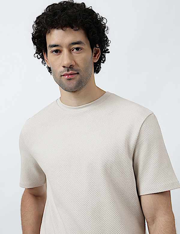 Pure Cotton Textured Crew Neck T-Shirt