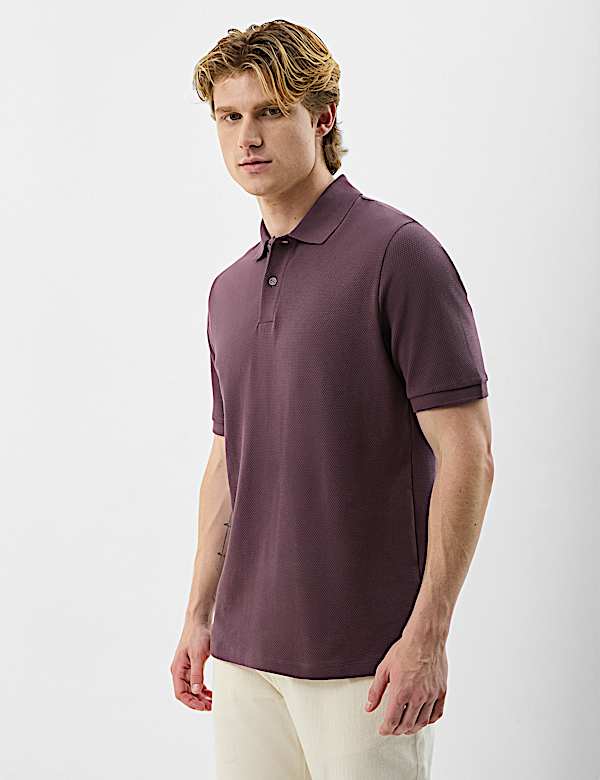 Short Sleeve Popcorn Textured Polo T-Shirt