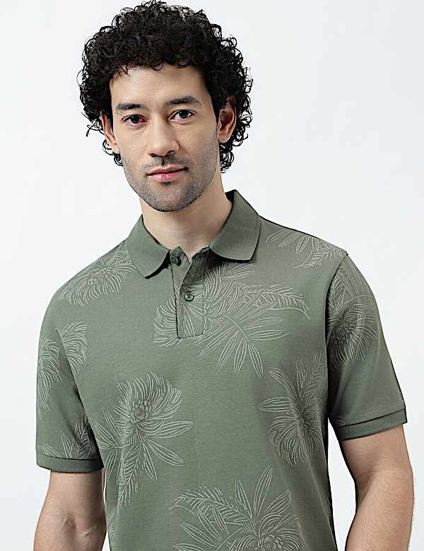 Pure Cotton Tropical Print Polo Shirt
