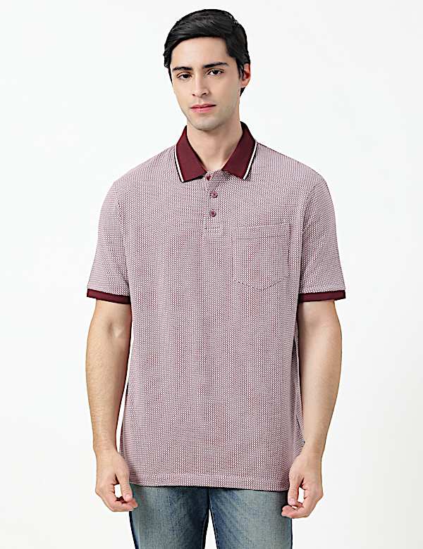 Pure Cotton Self Design Polo Neck T-Shirt