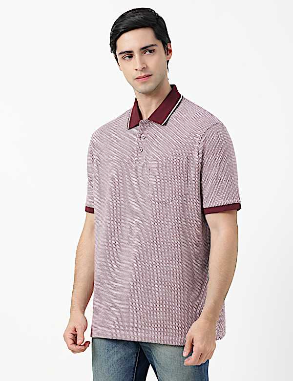Pure Cotton Self Design Polo Neck T-Shirt