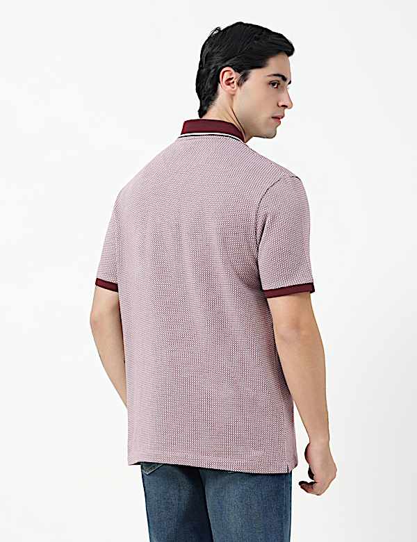 Pure Cotton Self Design Polo Neck T-Shirt