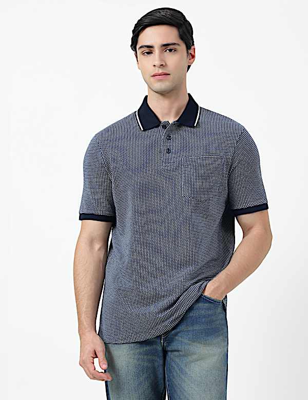 Pure Cotton Self Design Polo Neck T-Shirt