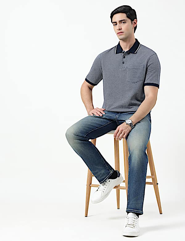 Pure Cotton Self Design Polo Neck T-Shirt