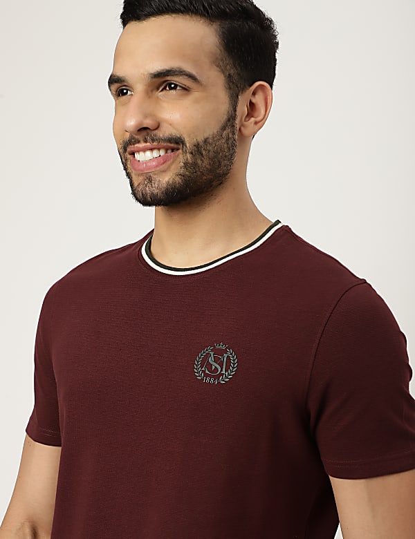 Pure Cotton Textured Crew Neck T-shirt