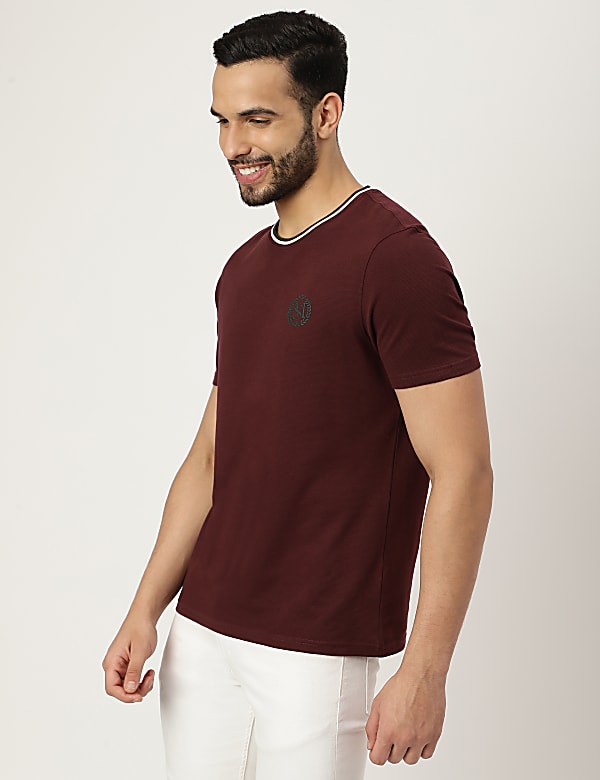Pure Cotton Textured Crew Neck T-shirt
