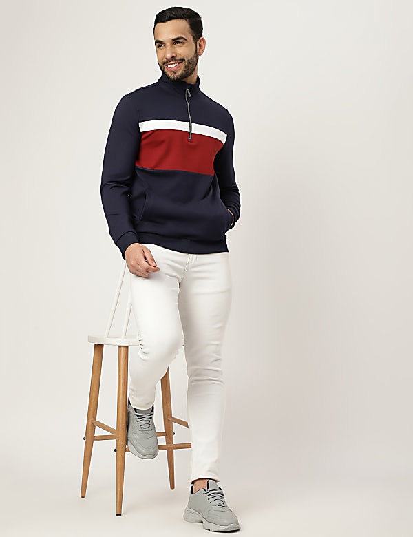 Viscose Mix Colorblock High Neck Sweatshirt