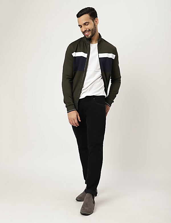 Viscose Mix Colorblock High Neck Jacket