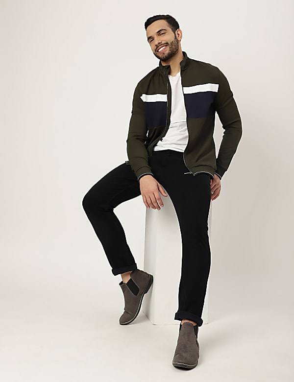 Viscose Mix Colorblock High Neck Jacket