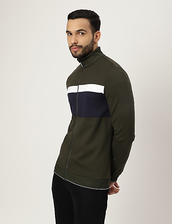 Viscose Mix Colorblock High Neck Jacket