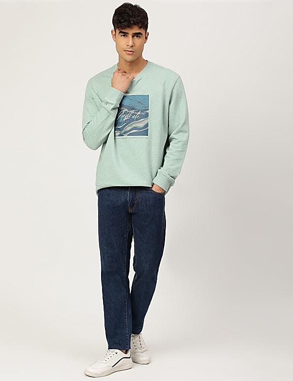 Pure Cotton Printed Crew Neck Sweatshirt