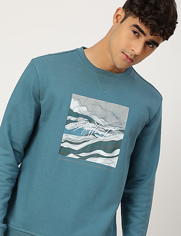 Pure Cotton Printed Crew Neck Sweatshirt