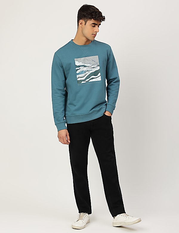 Pure Cotton Printed Crew Neck Sweatshirt