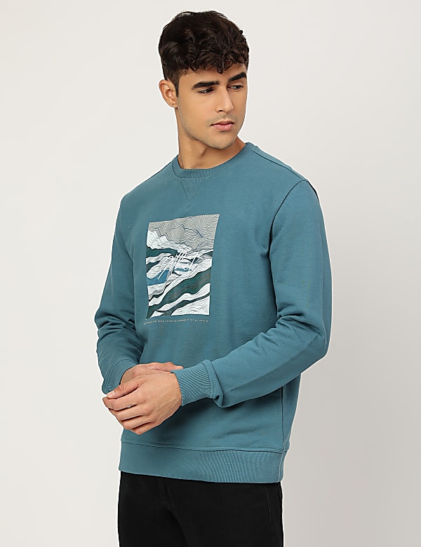 Pure Cotton Printed Crew Neck Sweatshirt