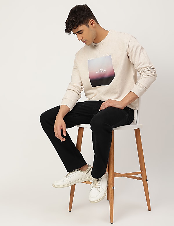 Pure Cotton Printed Crew Neck Sweatshirt