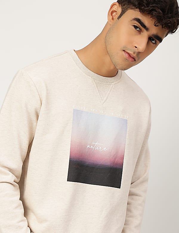 Pure Cotton Printed Crew Neck Sweatshirt