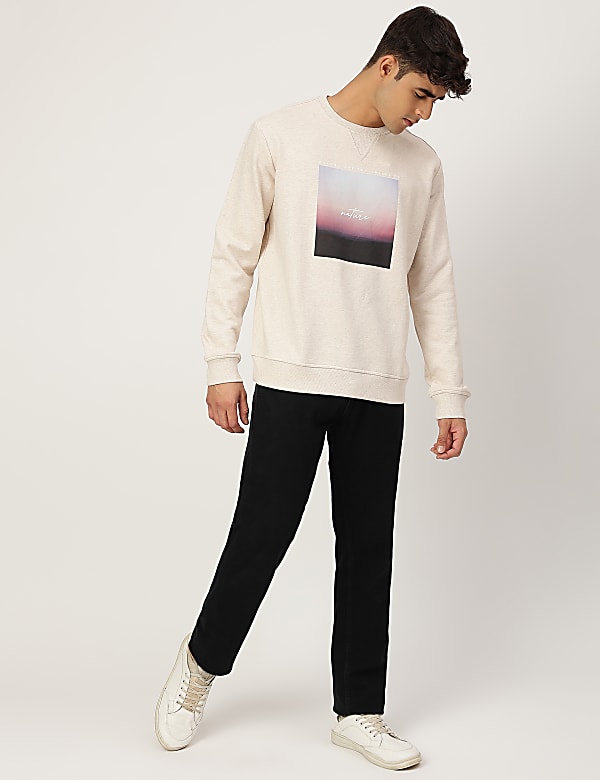 Pure Cotton Printed Crew Neck Sweatshirt