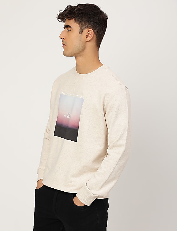 Pure Cotton Printed Crew Neck Sweatshirt