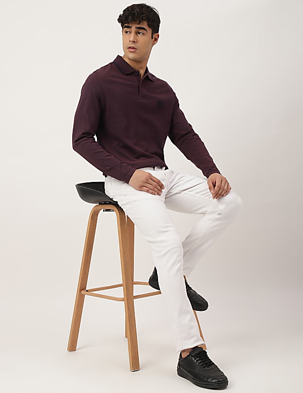Pure Cotton Textured Polo Collar T-shirt