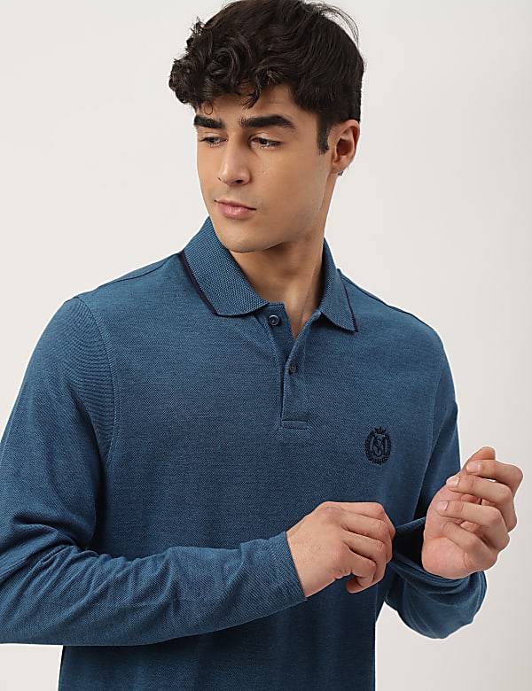 Pure Cotton Textured Polo Collar T-shirt