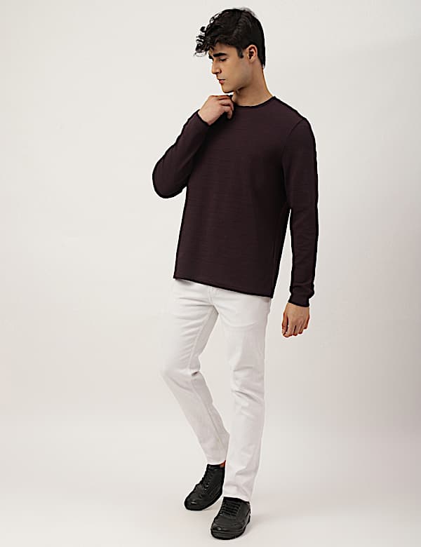 Cotton Mix Ribbed Crew Neck T-shirt