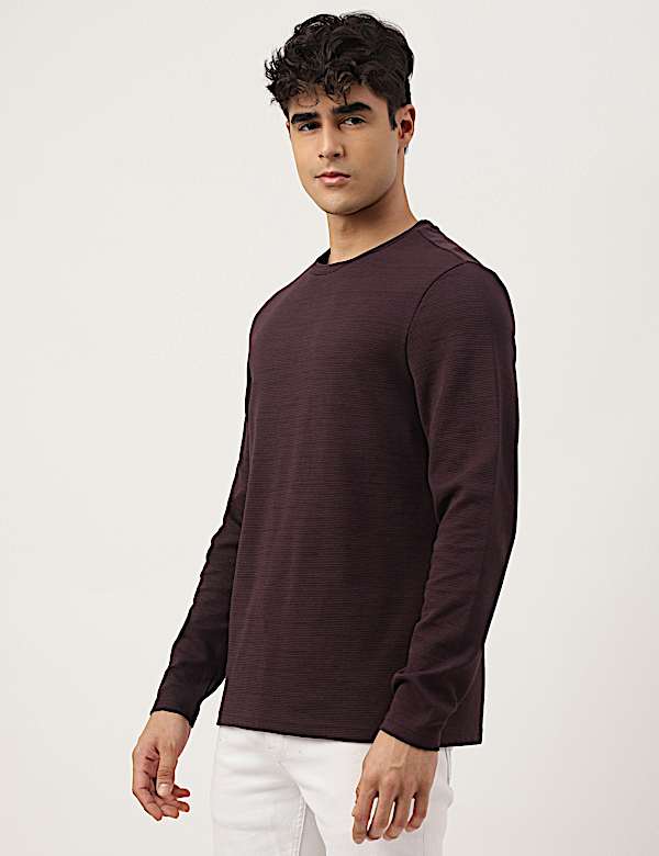 Cotton Mix Ribbed Crew Neck T-shirt